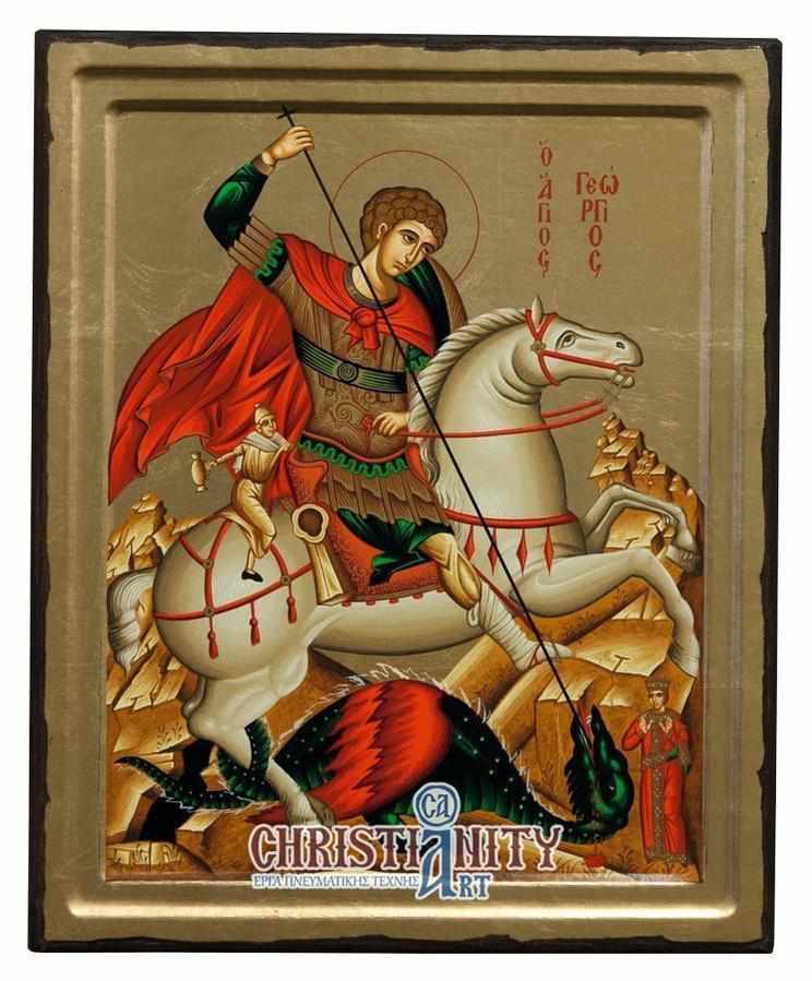 Saint Georgios - Excavated wooden image crafted on canvas - Mount Athos