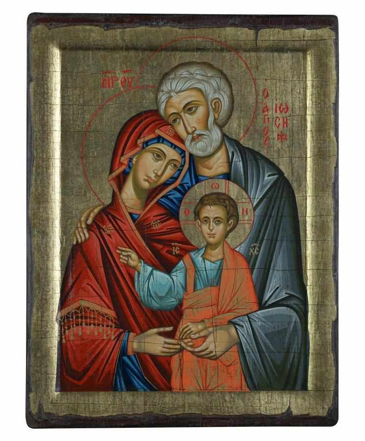 The Holy Family - Excavated wooden aged image on canvas with gold background - Mount Athos — additional product image 7 from Christianity Art