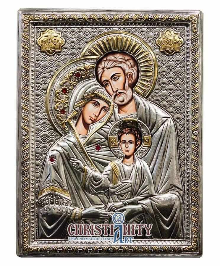 The Holy Family - Silver icon on wood, locally gilded - Mount Athos — additional product image 2 from Christianity Art