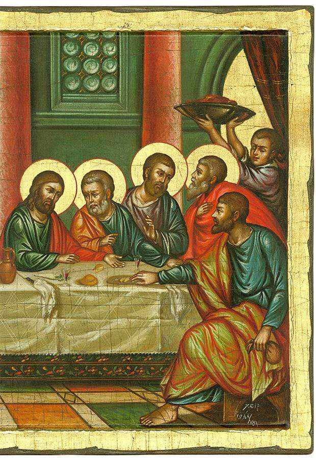 The Last Supper - 100% handmade wooden picture on canvas with gold background - Mount Athos — additional product image 5 from Christianity Art