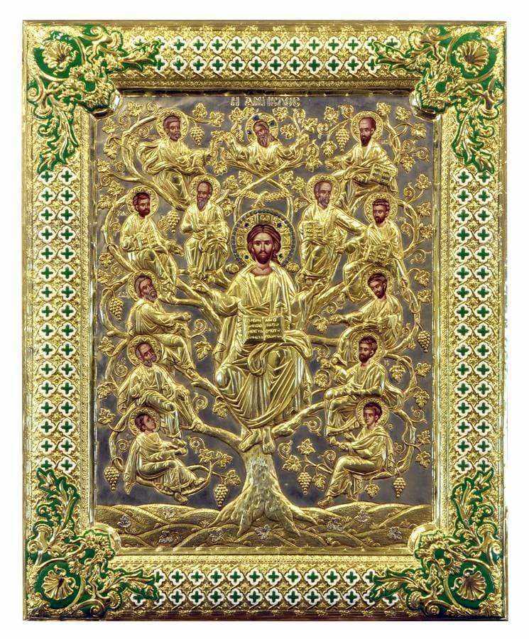 The Vine - Silver image in wood, locally gilded and decorated with enamel - Mount Athos — additional product image 7 from Christianity Art