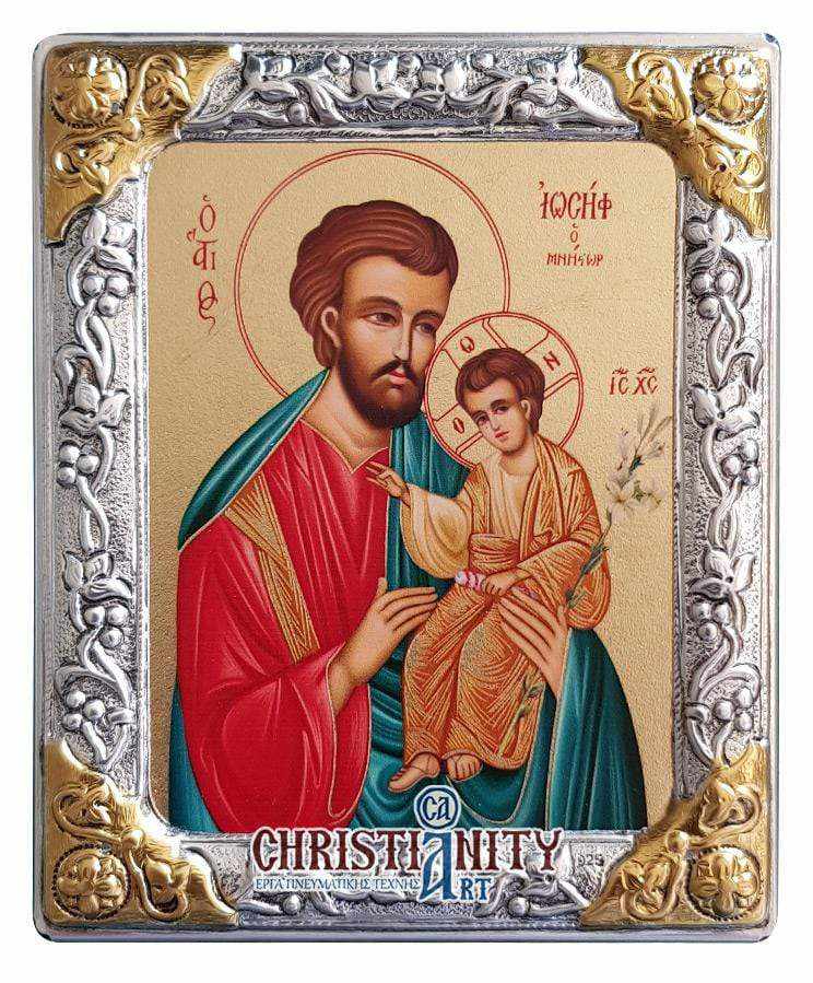 Saint Joseph - Silver icon on wood, locally gilded - Mount Athos
