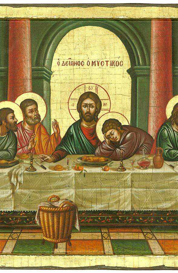 The Last Supper - 100% handmade wooden picture on canvas with gold background - Mount Athos — additional product image 3 from Christianity Art