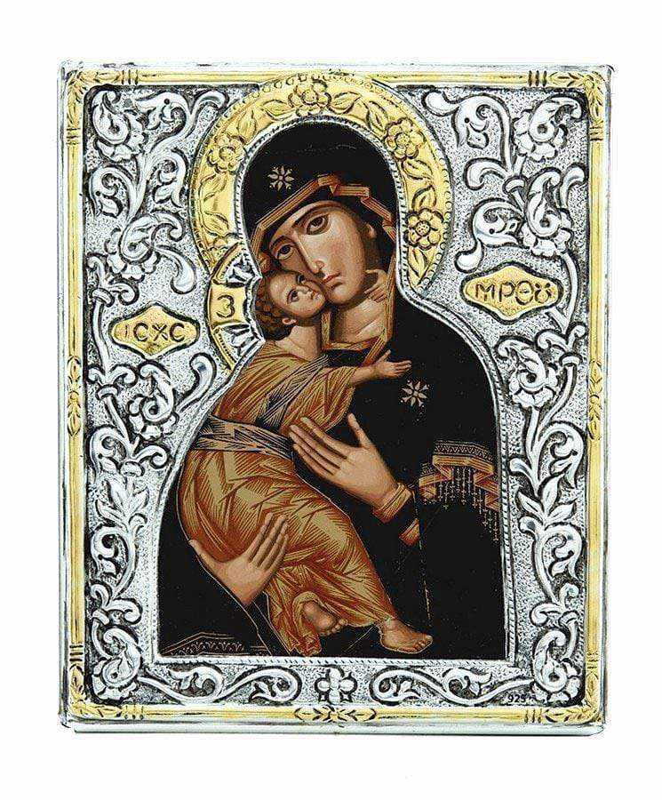 Virgin Mary Vladimir - Silver image in wood, locally gilded - Mount Athos — additional product image 7 from Christianity Art
