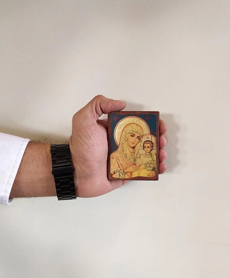 Virgin Mary Jerusalem - Wooden aged image on canvas with golden background - Mount Athos — additional product image 4 from Christianity Art