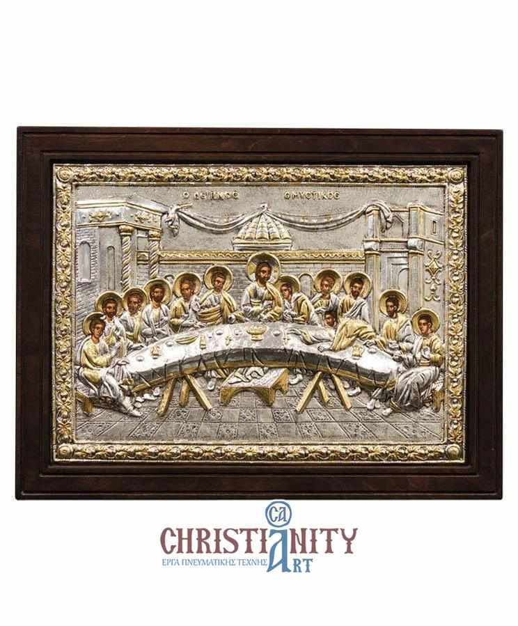 The Secret Dinner - Silver image on wood, locally gilded - Mount Athos
