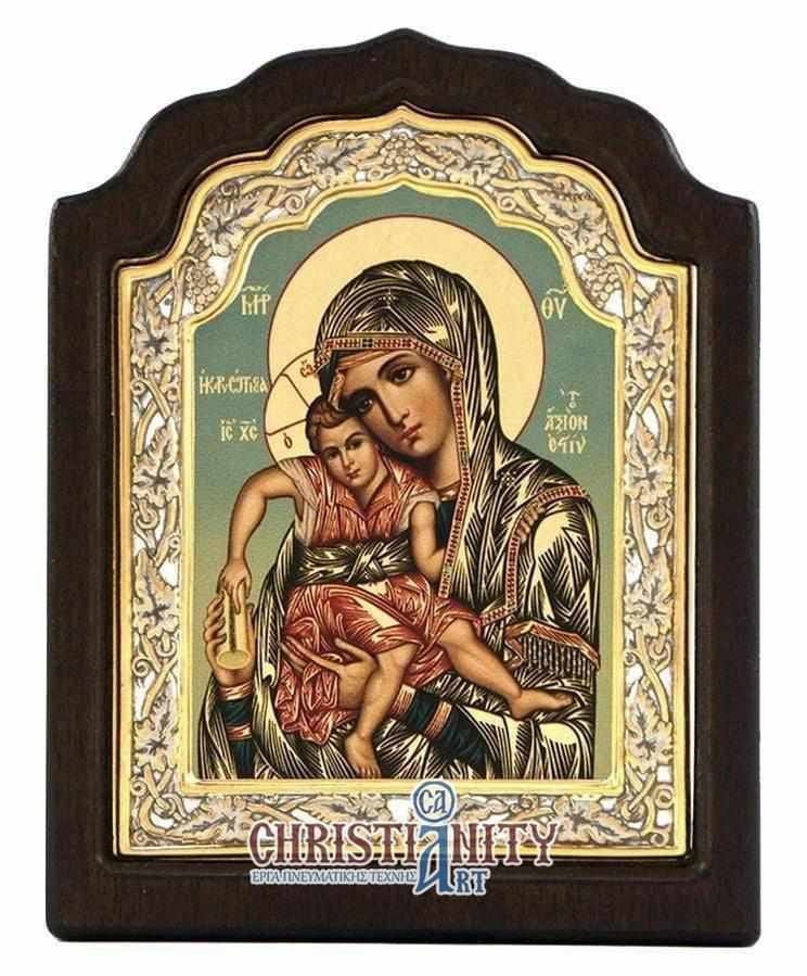 Virgin Mary Axion Esti - Silver image on wood, locally gilded - Mount Athos