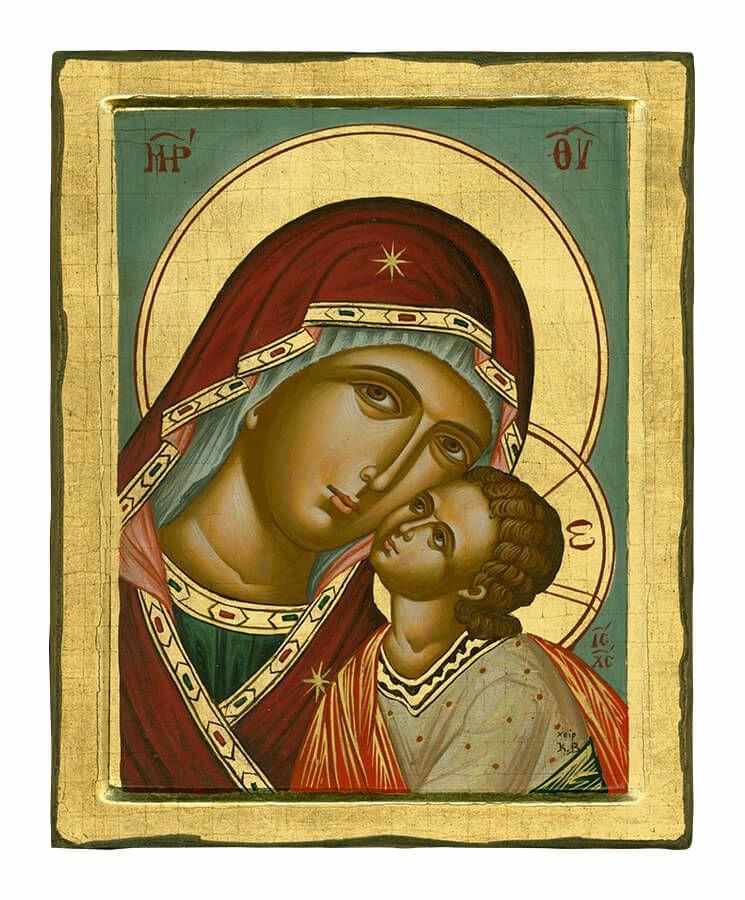 Virgin Mary Glykissousa - 100% handmade wooden image on canvas with golden background - Mount Athos — additional product image 4 from Christianity Art