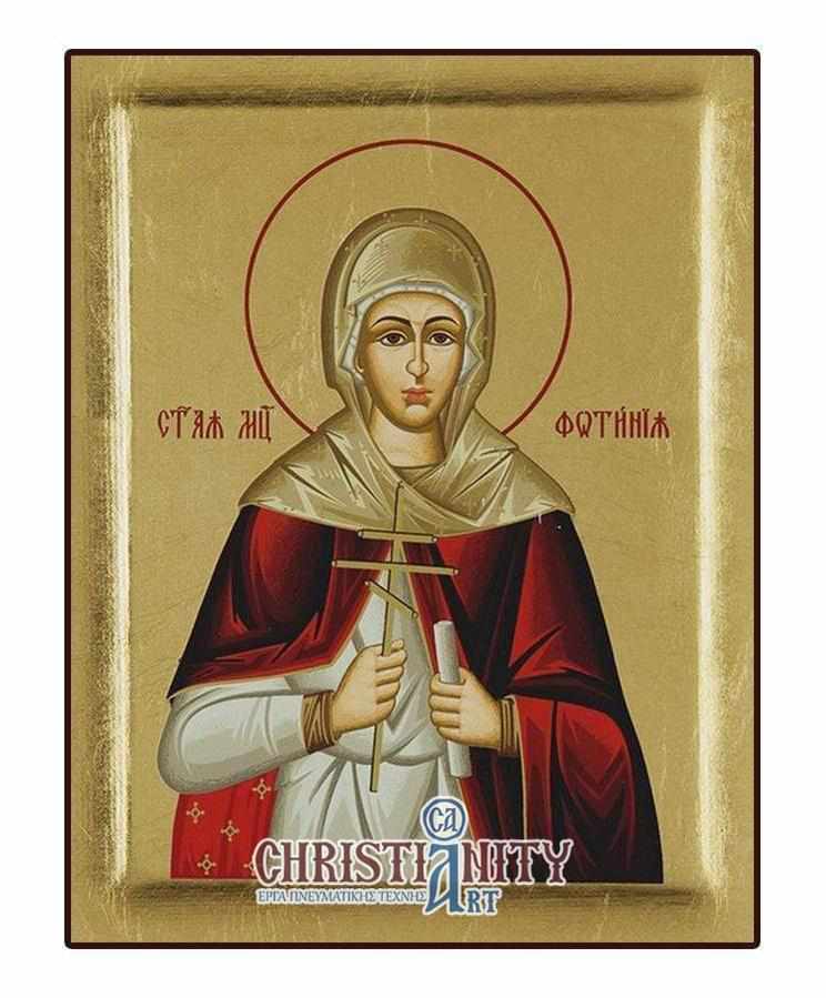 Saint Svetlana - Excavated wooden image on canvas with gold background - Mount Athos