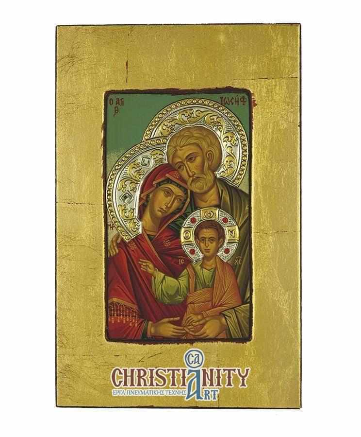 The Holy Family - Antique wooden icon with silver halo locally gilded - Mount Athos — additional product image 2 from Christianity Art