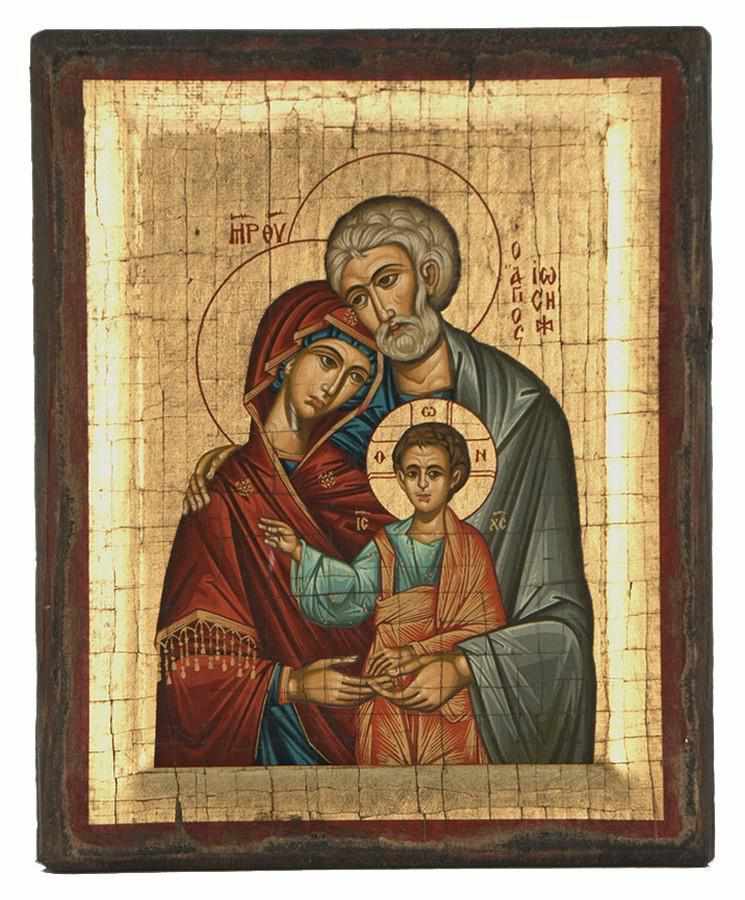 The Holy Family - Excavated wooden aged image on canvas with gold background - Mount Athos — additional product image 6 from Christianity Art