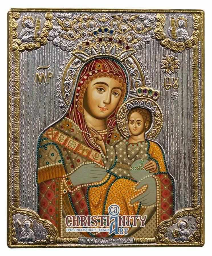 Virgin Mary Bethlehemtis - Silver image on wood, locally gilded - Mount Athos — additional product image 4 from Christianity Art