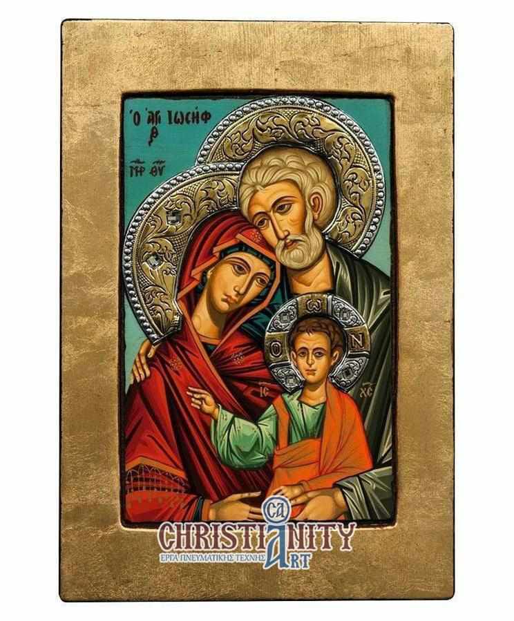 The Holy Family - Antique wooden icon with silver halo locally gilded - Mount Athos — additional product image 4 from Christianity Art