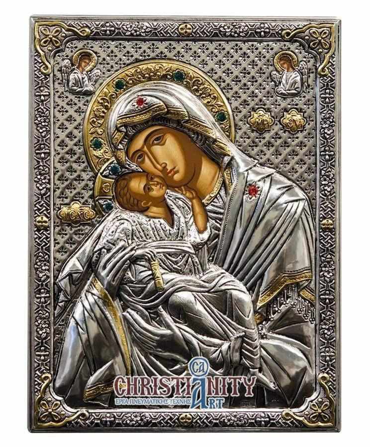 Virgin Mary Glykilisousa - Silver image on wood, locally gilded - Mount Athos
