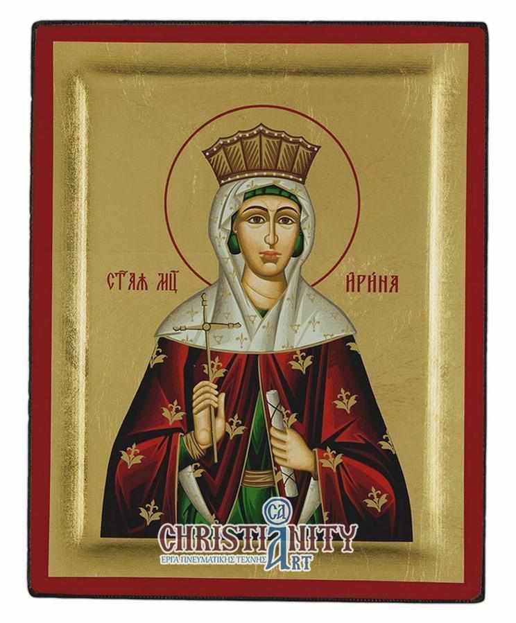 Saint Irina - Excavated wooden image on canvas with gold background - Mount Athos — additional product image 2 from Christianity Art