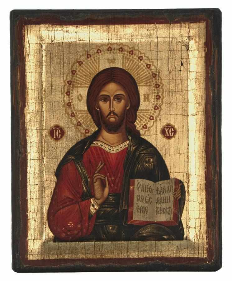 Jesus Christ Kazan - Engraved wooden aged image on canvas with golden background - Mount Athos — additional product image 5 from Christianity Art