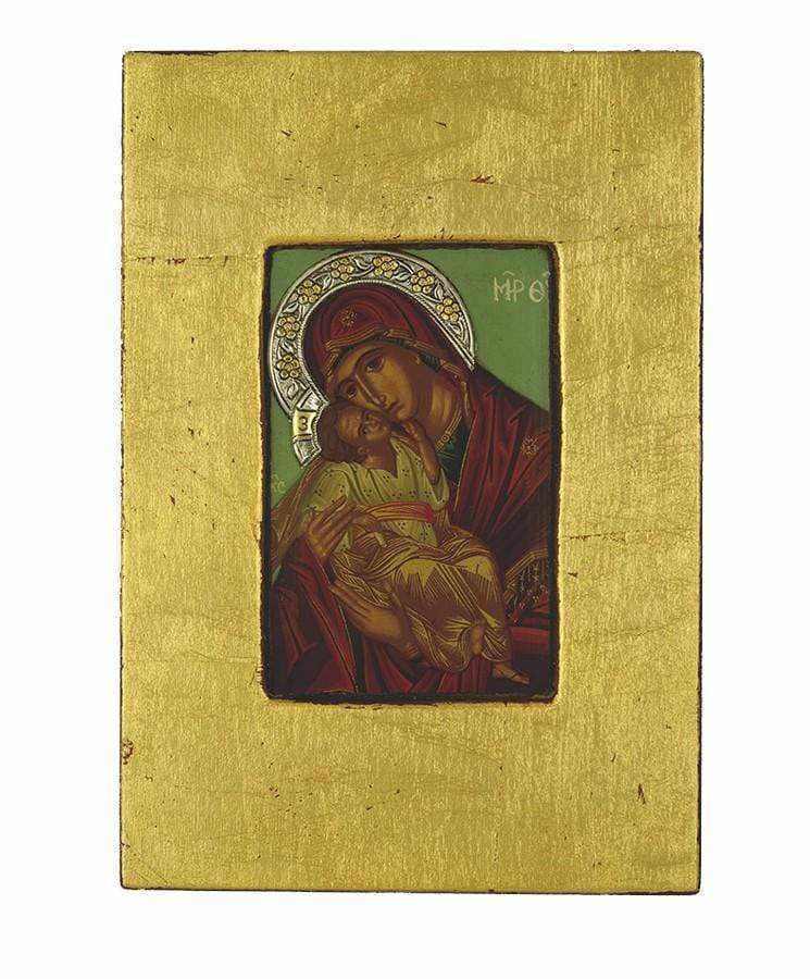 Virgin Mary Glylofilousa - Old wooden image with silver halo locally gold plated - Mount Athos — additional product image 6 from Christianity Art