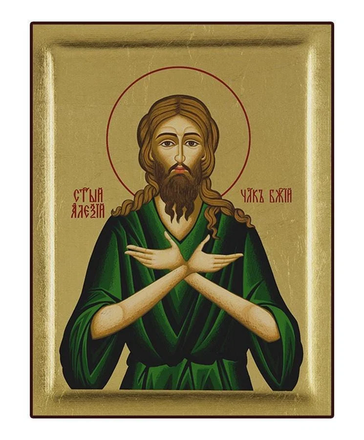 Saint Alexey - Excavated wooden image on canvas with gold background - Mount Athos — additional product image 6 from Christianity Art