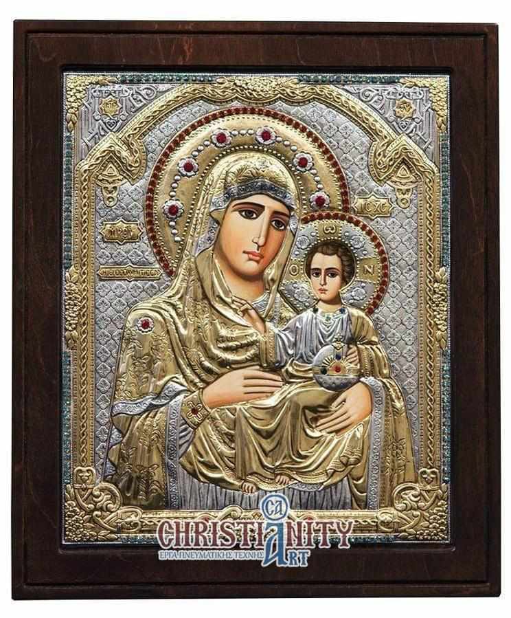 Virgin Mary Jerusalem - Silver image in wood, locally gilded - Mount Athos