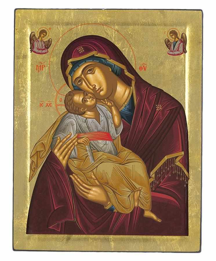 Virgin Mary Glylofilousa - Engraved wooden image on canvas with golden background - Mount Athos — additional product image 6 from Christianity Art