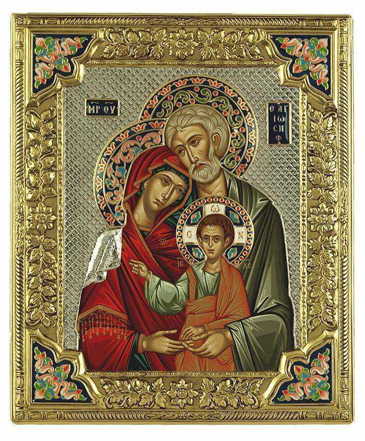 The Holy Family - Silver icon on wood, locally gilded and decorated with enamel - Mount Athos — additional product image 4 from Christianity Art