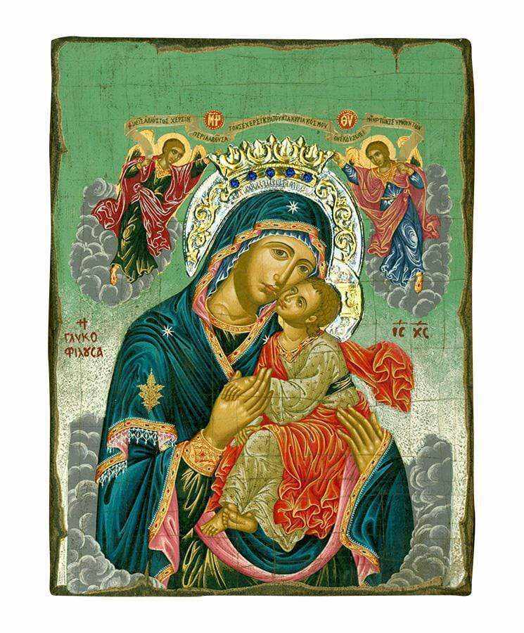 Virgin Mary Glylofilousa - Old wooden image with silver halo locally gold plated - Mount Athos — additional product image 5 from Christianity Art