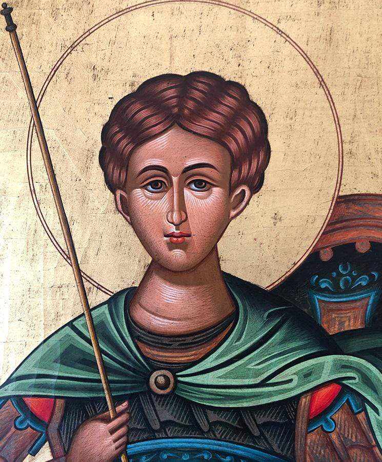 Saint Demetrius - 100% handmade wooden picture on canvas with gold background - Mount Athos — additional product image 6 from Christianity Art