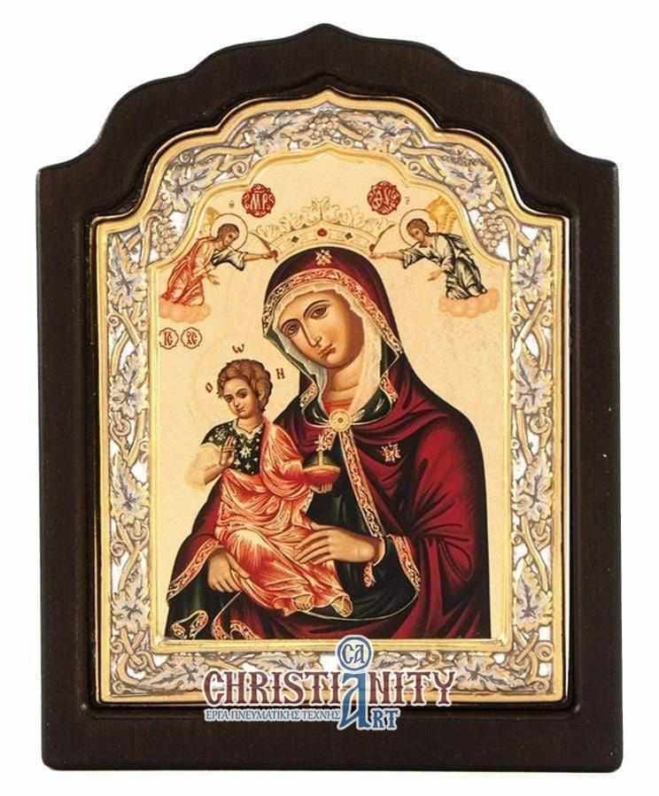 Virgin Mary Babykrateusa - Silver image in wood, locally gilded - Mount Athos