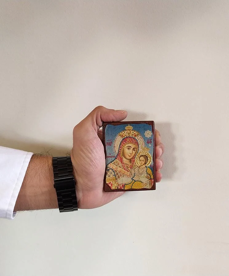 Virgin Mary Bethlehem - Wooden aged image on canvas with golden background - Mount Athos — additional product image 4 from Christianity Art