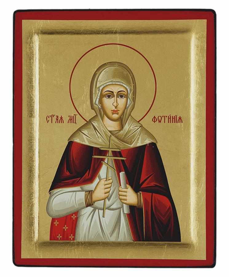 Saint Svetlana - Excavated wooden image on canvas with gold background - Mount Athos — additional product image 7 from Christianity Art
