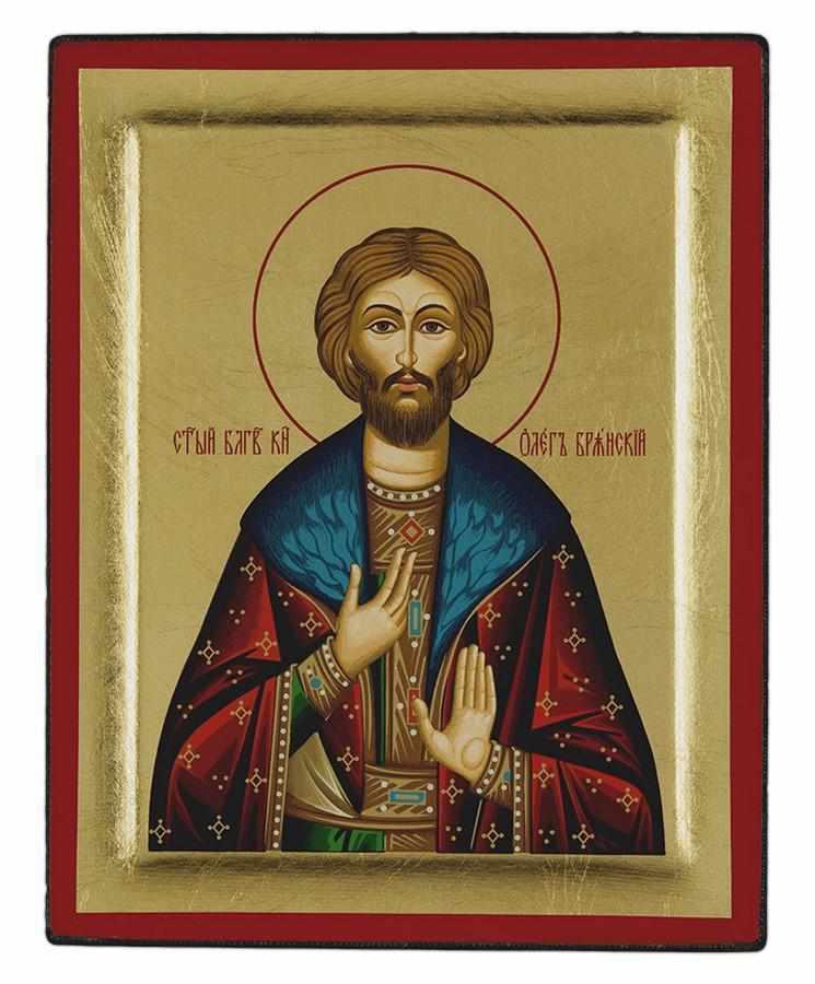 St. Oleg - Engraved wooden image on canvas with golden background - Mount Athos — additional product image 7 from Christianity Art