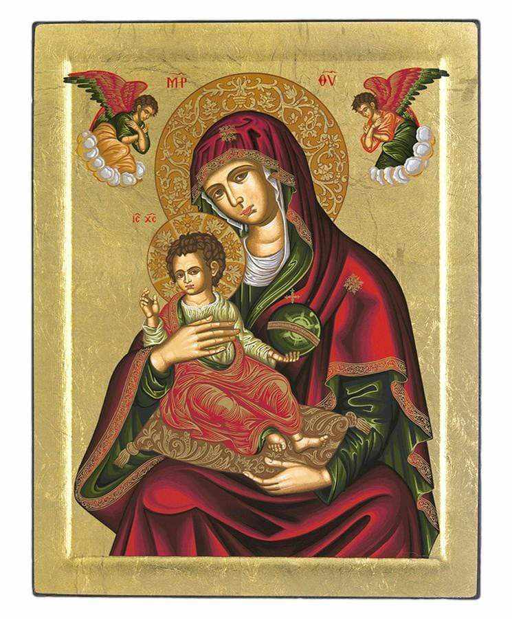 Virgin Mary Babykrateusa - Engraved wooden image on canvas with golden background - Mount Athos — additional product image 6 from Christianity Art