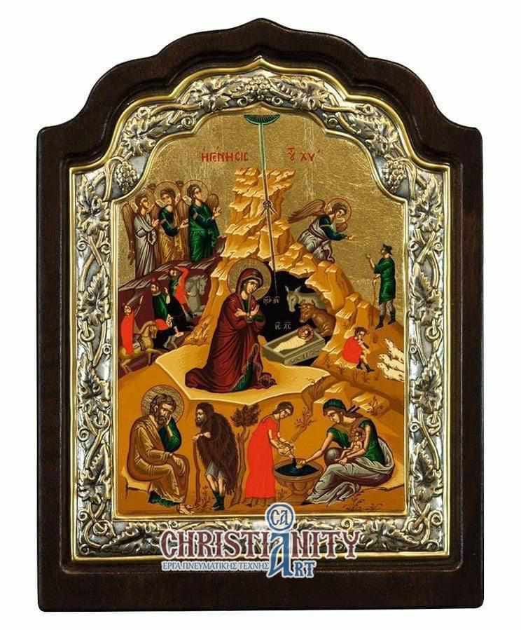 The Birth of Christ - Silver image on wood, locally gilded - Mount Athos