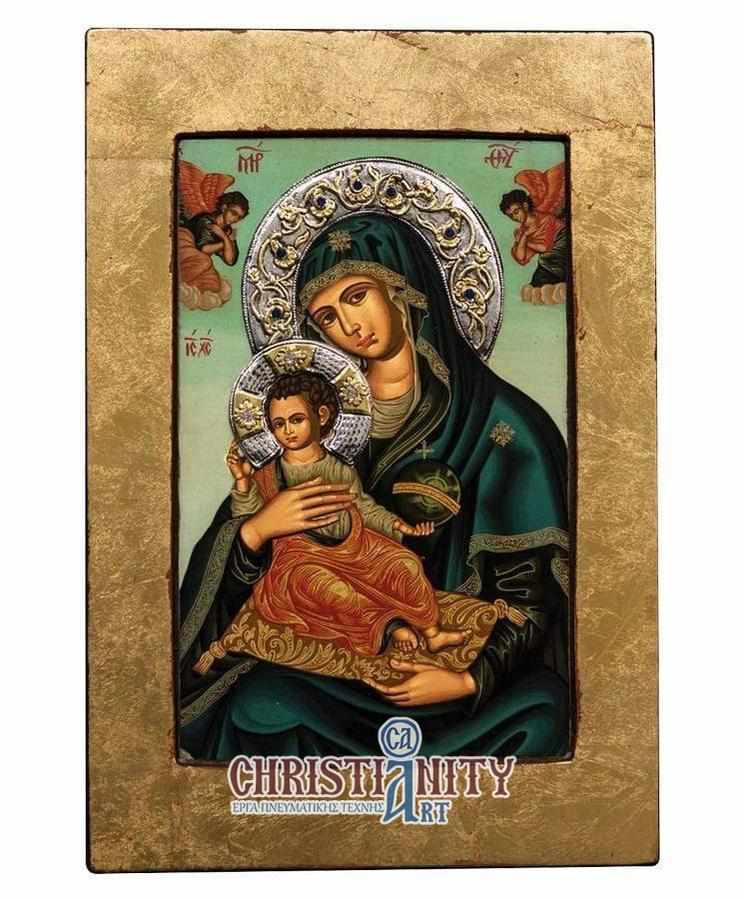 Virgin Mary Babykrateusa - Old wooden image with silver halo locally gilded - Mount Athos — additional product image 4 from Christianity Art