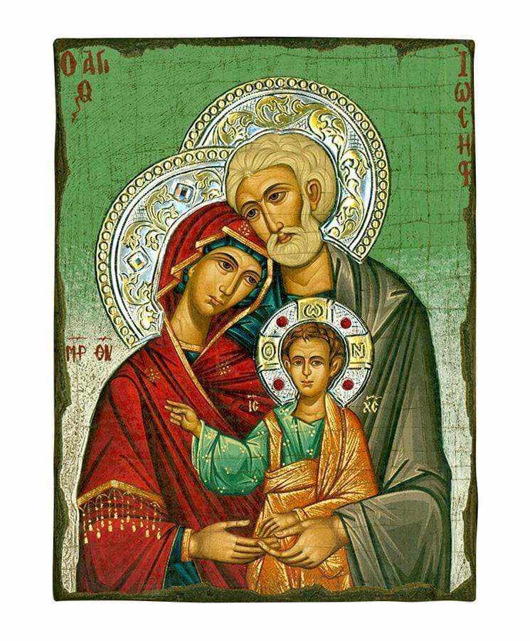 The Holy Family - Antique wooden icon with silver halo locally gilded - Mount Athos — additional product image 5 from Christianity Art
