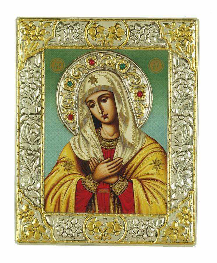 Virgin Mary Deomeni - Silver image in wood, locally gilded - Mount Athos — additional product image 6 from Christianity Art