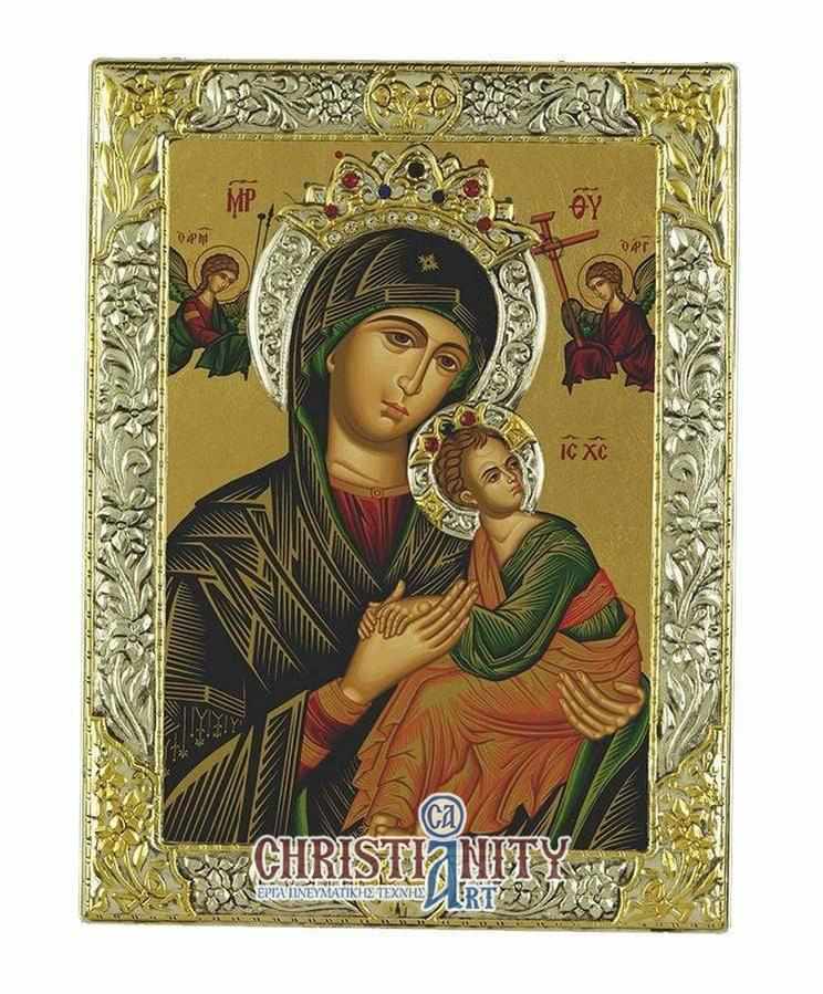 Virgin Mary Permanent Help - Silver image in wood, locally gilded - Mount Athos — additional product image 4 from Christianity Art
