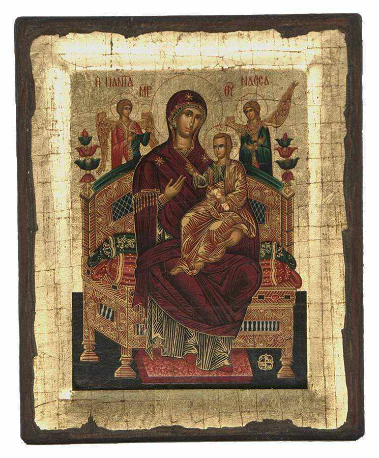 Virgin Mary Pantanassa - Engraved wooden aged image on canvas with golden background - Mount Athos — additional product image 5 from Christianity Art