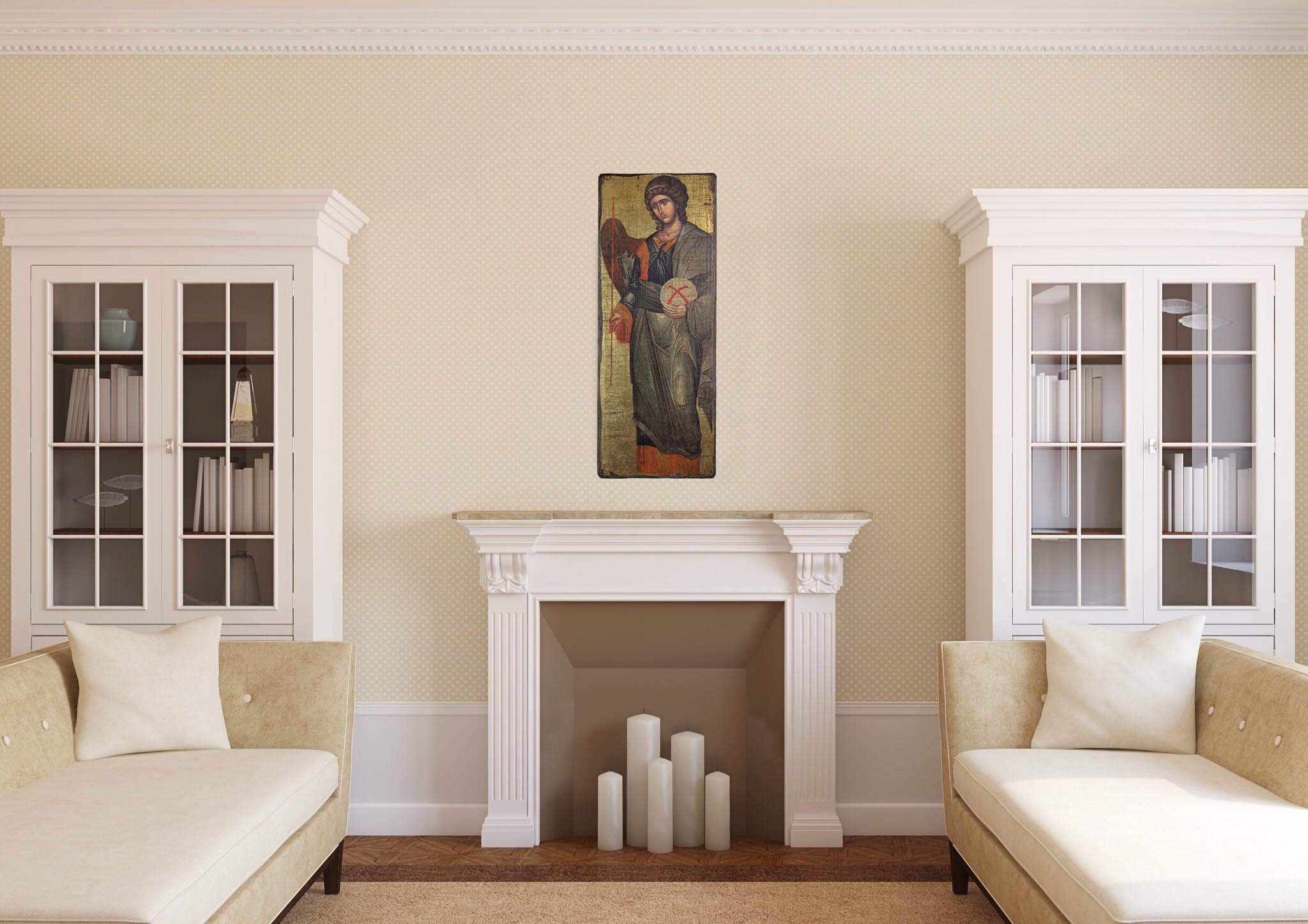 Archangel Gabriel - Wooden aged image on canvas with golden background - Mount Athos — additional product image 4 from Christianity Art
