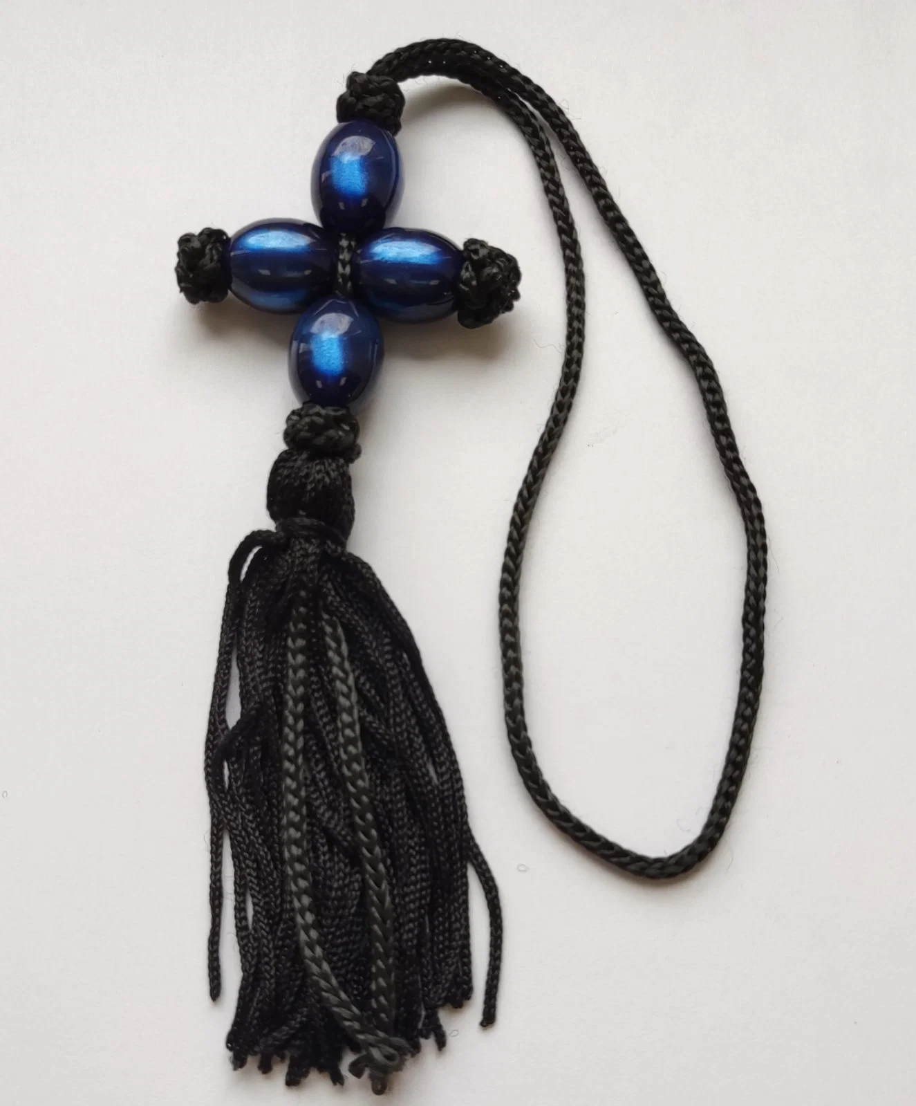 Athonite Waxed Prayer Rope with Blue-Bead Cross & Tassel — additional product image 4 from Christianity Art