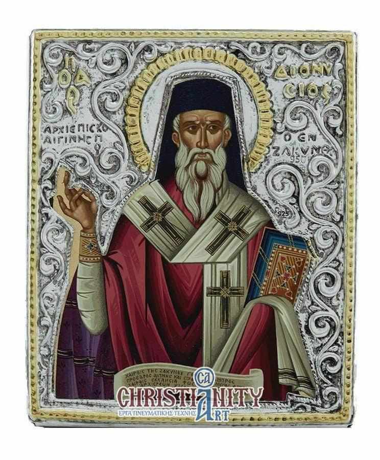 Saint Dionysios - Silver icon on wood, locally gilded - Mount Athos