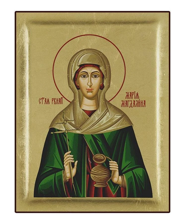 Maria Magdalene - Engraved wooden image on canvas with golden background - Mount Athos — additional product image 6 from Christianity Art
