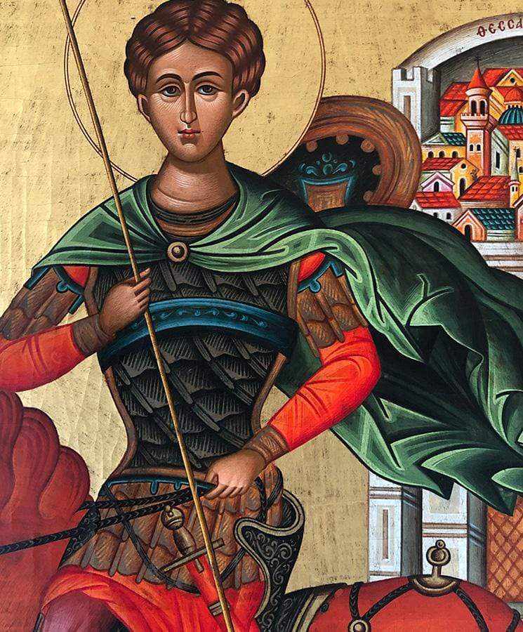 Saint Demetrius - 100% handmade wooden picture on canvas with gold background - Mount Athos — additional product image 5 from Christianity Art