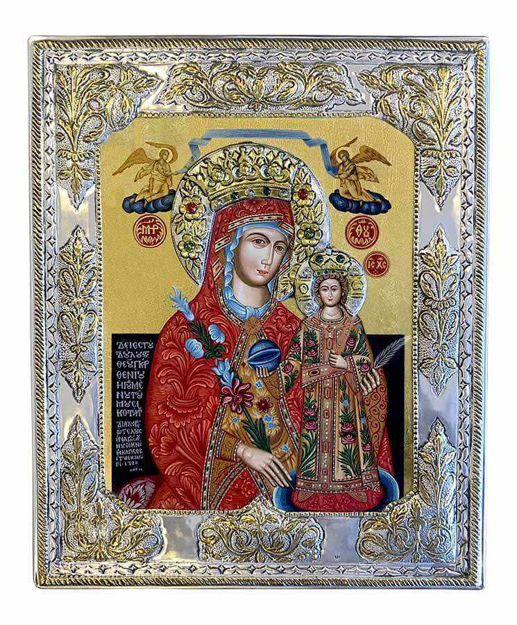 Virgin Mary of Rhodes - Silver image in wood, locally gilded - Mount Athos — additional product image 13 from Christianity Art