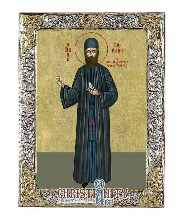 Saint Ephraim the Great Martyr - Silver icon on wood, locally gilded - Mount Athos — additional product image 2 from Christianity Art