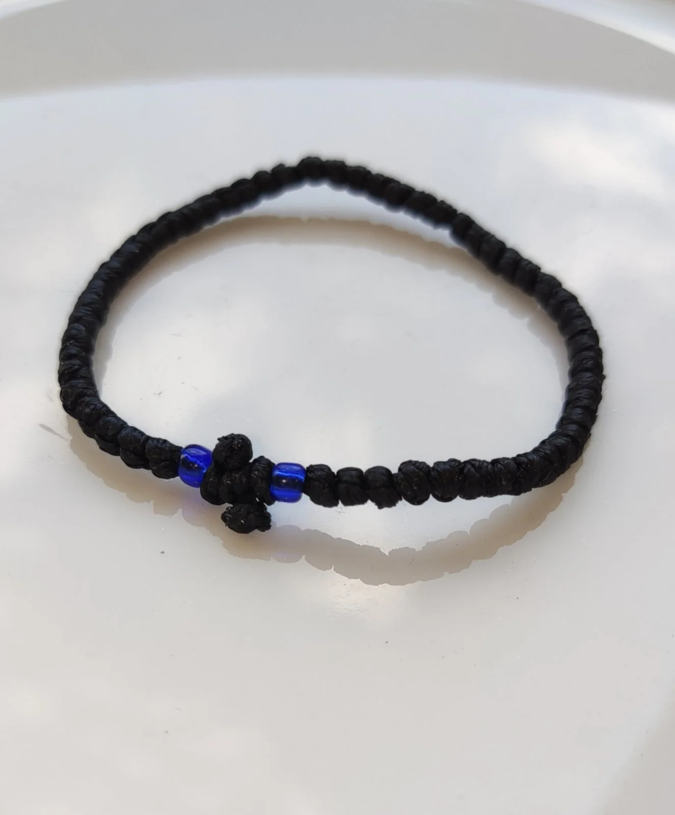 Athonite Waxed Prayer Rope Bracelet with Braided Cross & Beads — additional product image 3 from Christianity Art