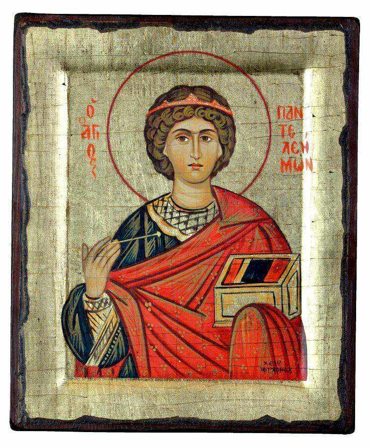 Saint Panteleimons - Handmade icon of hagiography on aged wood - Mount Athos — additional product image 4 from Christianity Art