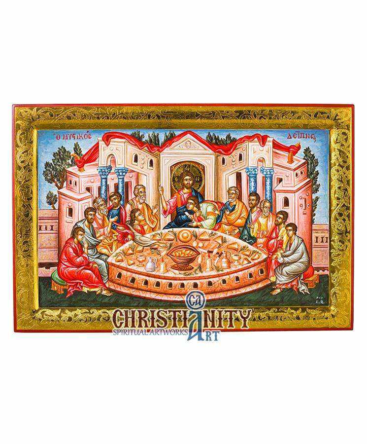 The Secret Dinner - Stylish 100% handmade image on canvas with gold background 24 carats on specially processed wood - Mount Athos