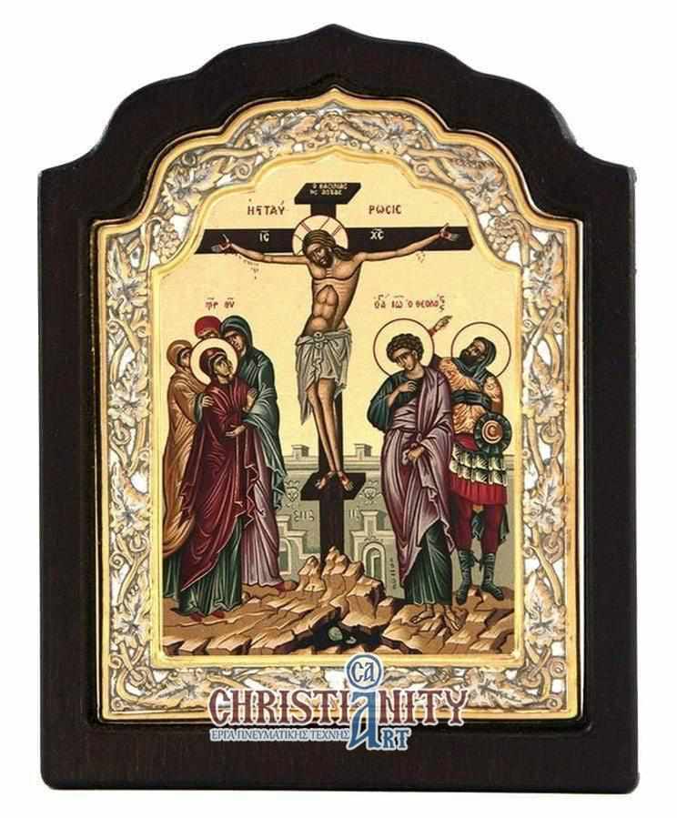 The Crucifixion of Christ - Silver image on wood, locally gilded - Mount Athos