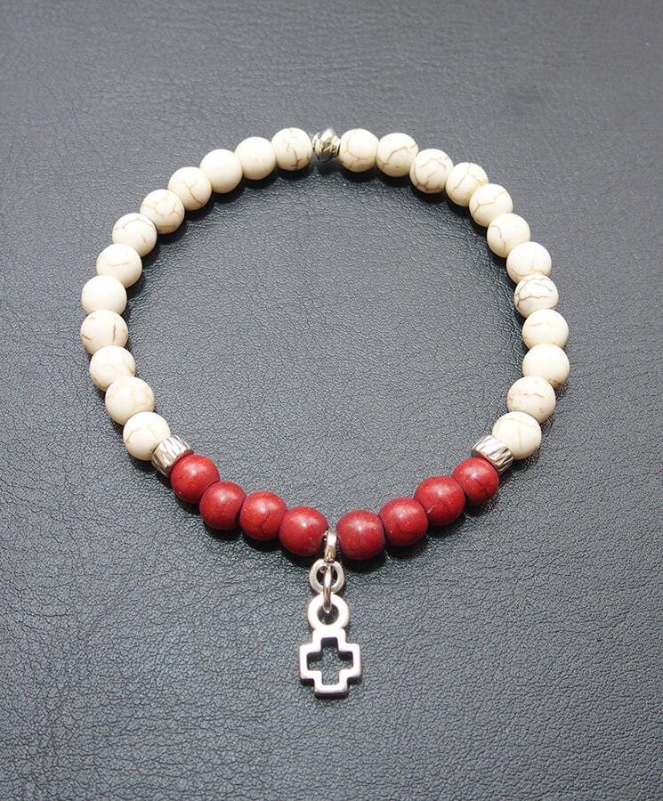 Howlite Bead Bracelet with Cross